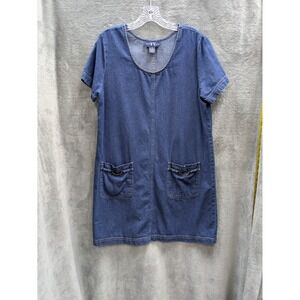 Vintage Denim Shirt Dress Women's 10 Equestrian Horsebit Pockets Casual‎